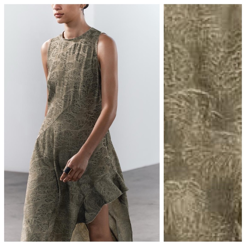 NWT. Zara ZW Collection 100% Viscose Khaki Asymmetrical Midi Dress. Size M. - Picture 3 of 12